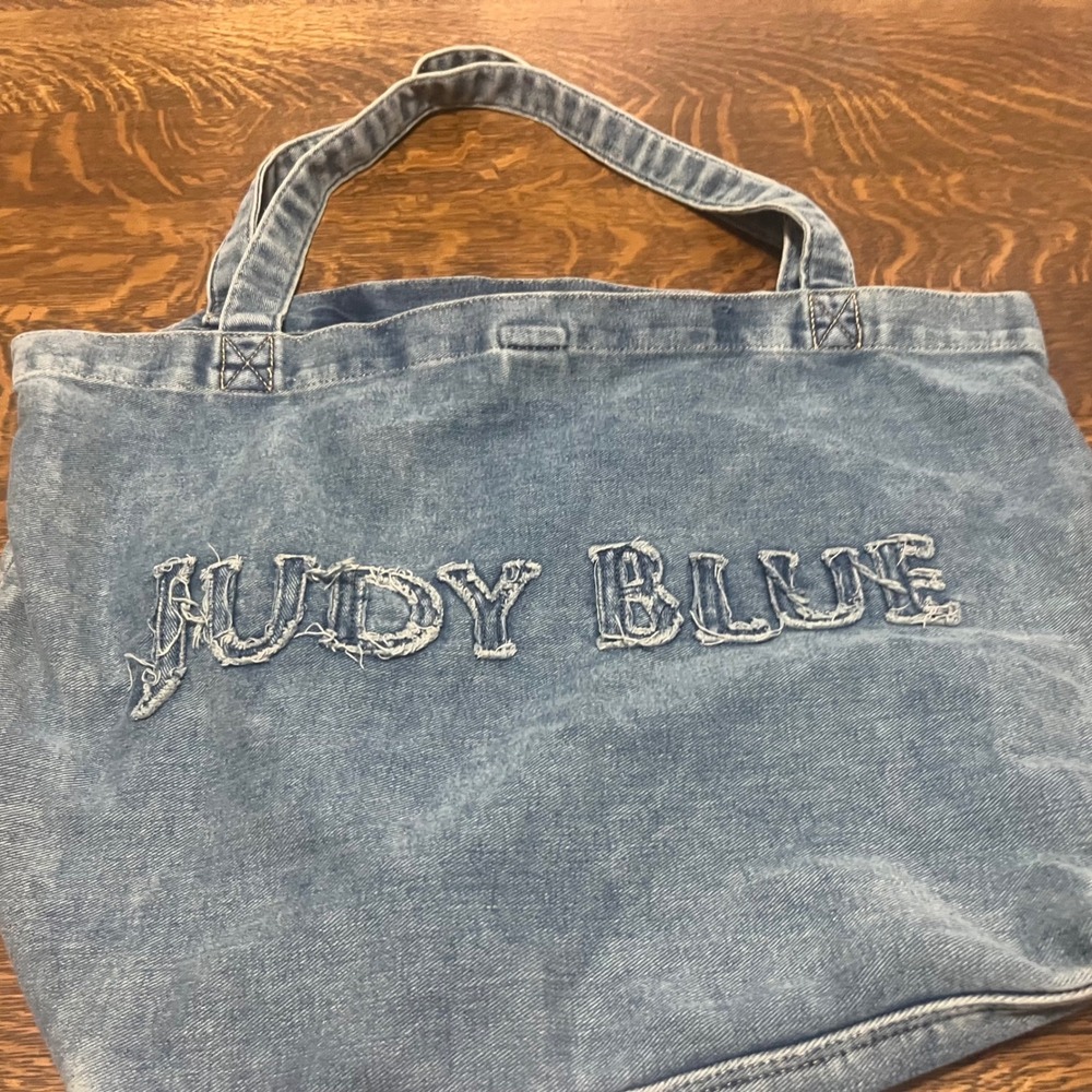 Judy Blue Tote Bag Womens OS Blue Denim Distressed Logo Large Handbag